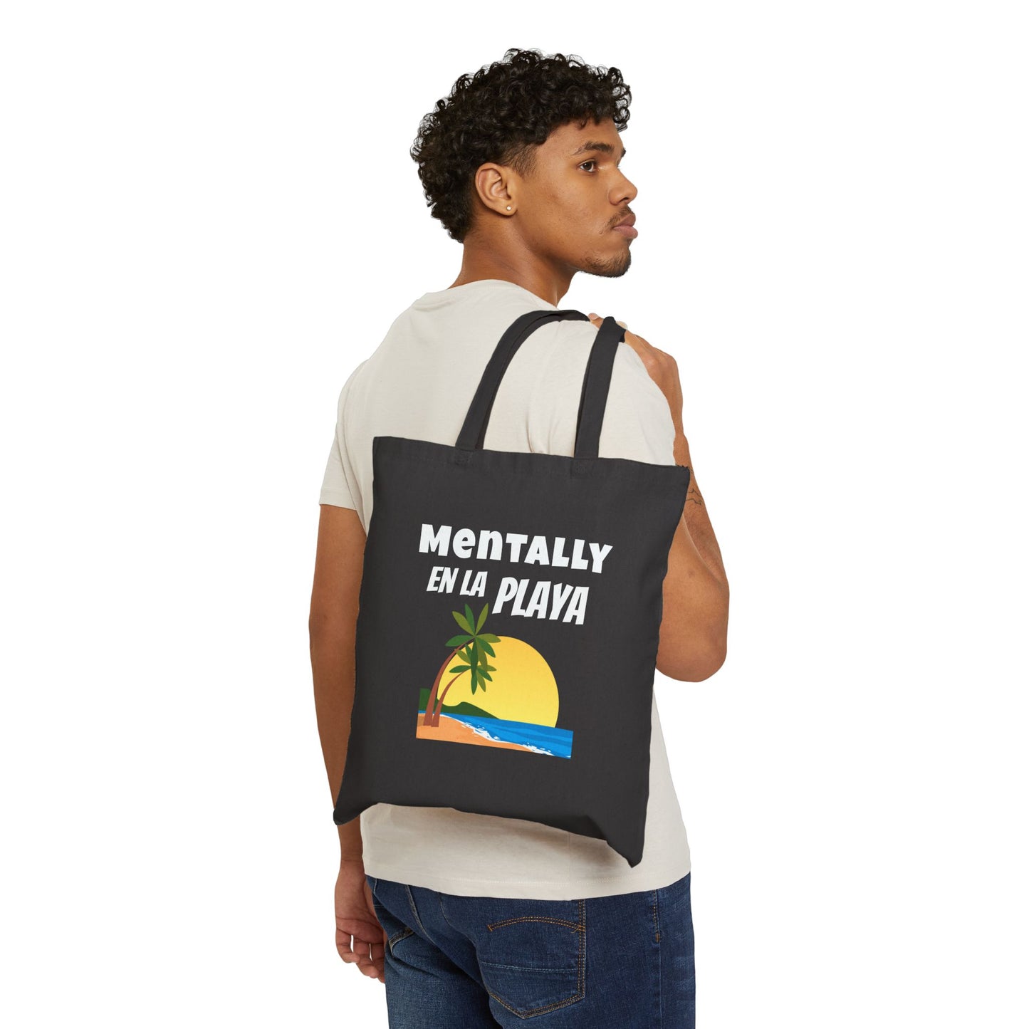 "Mentally En La Playa" Spanglish 100% Cotton Beachy Bilingual Tote Bag
