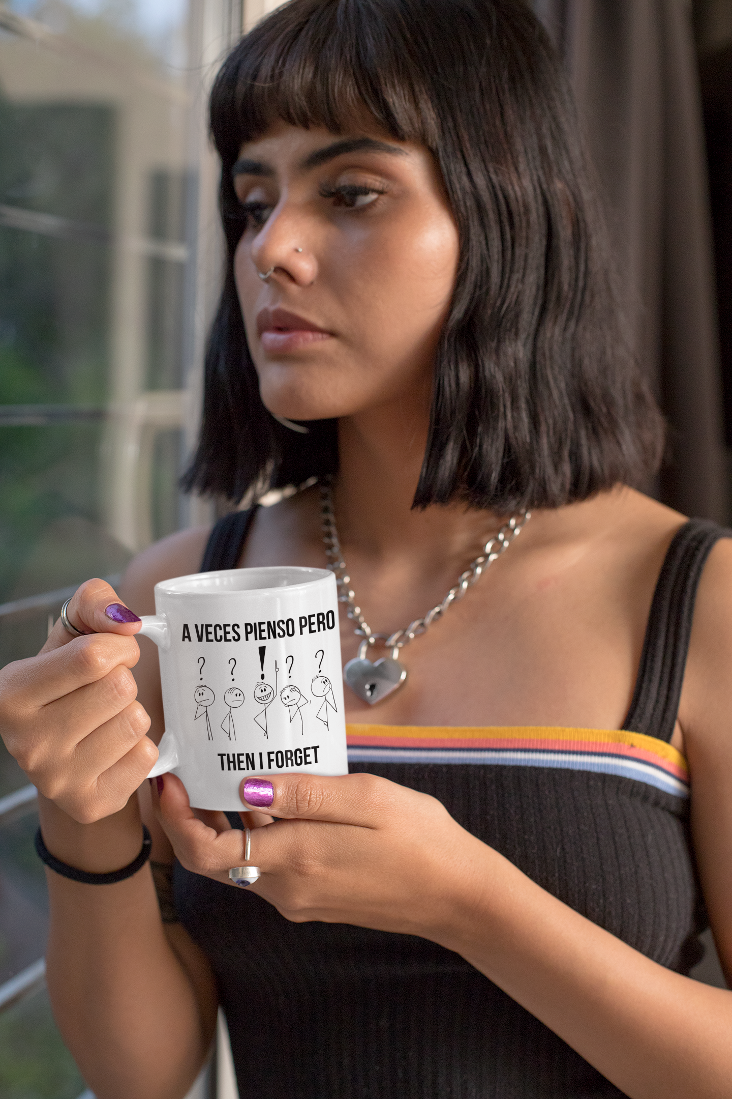 Aveces Pienso Pero then I Forget Bilingual Quote Coffee Mug for Forgetful Minds
