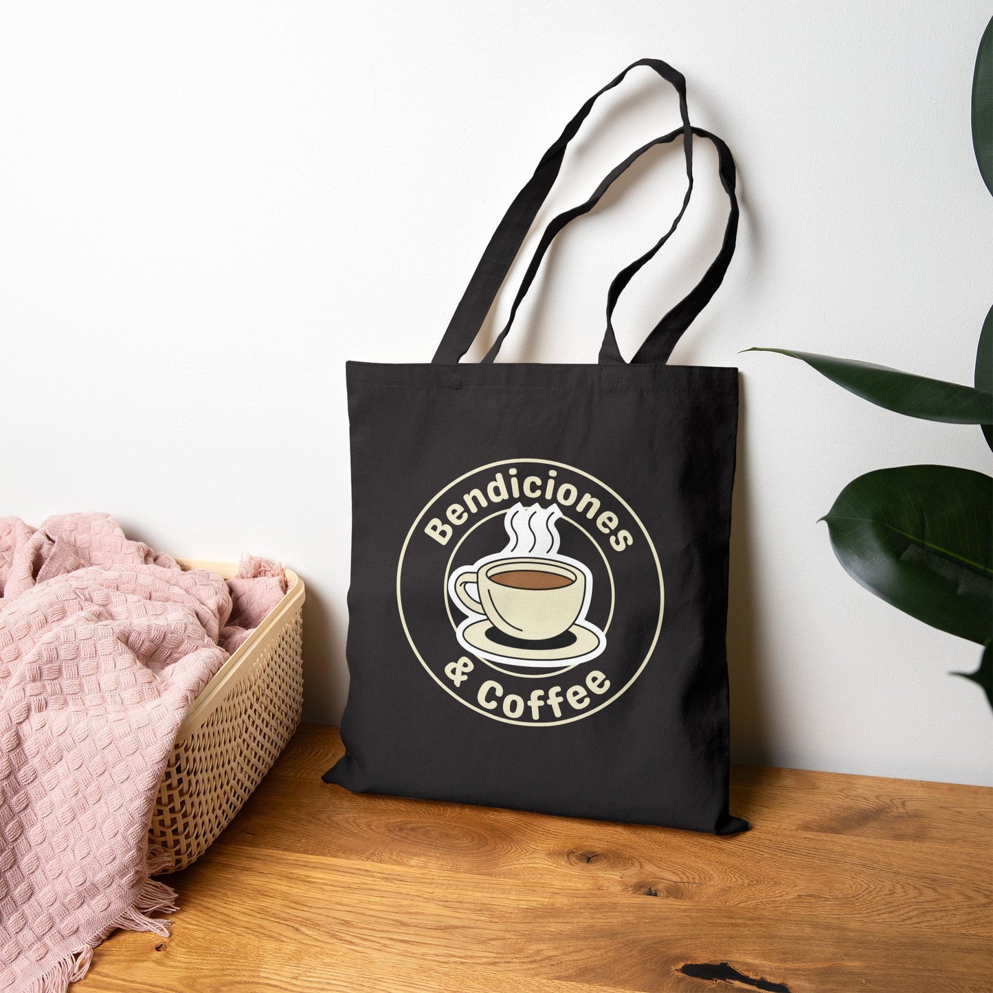 "Bendiciones & Coffee" Funny Bilingual Tote Bag for Coffee Lovers