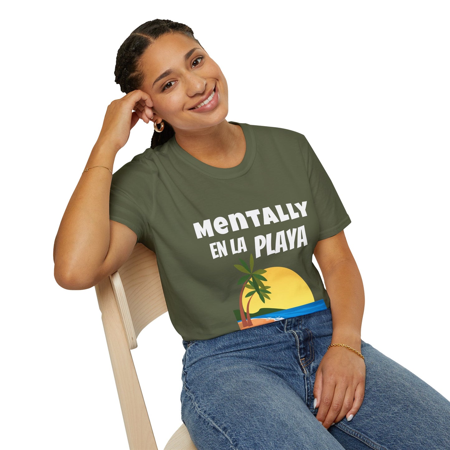 "Mentally En La Playa" Funny Bilingual Tee for Dreamers & Beach Lovers