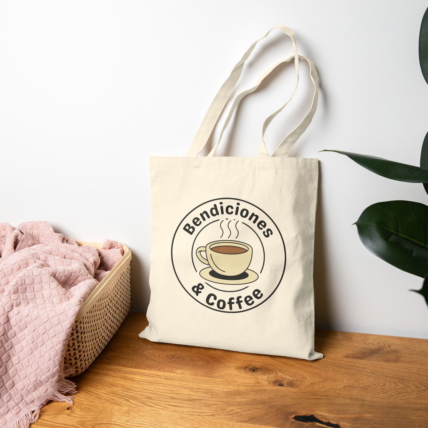 "Bendiciones & Coffee" Funny Bilingual Tote Bag for Coffee Lovers