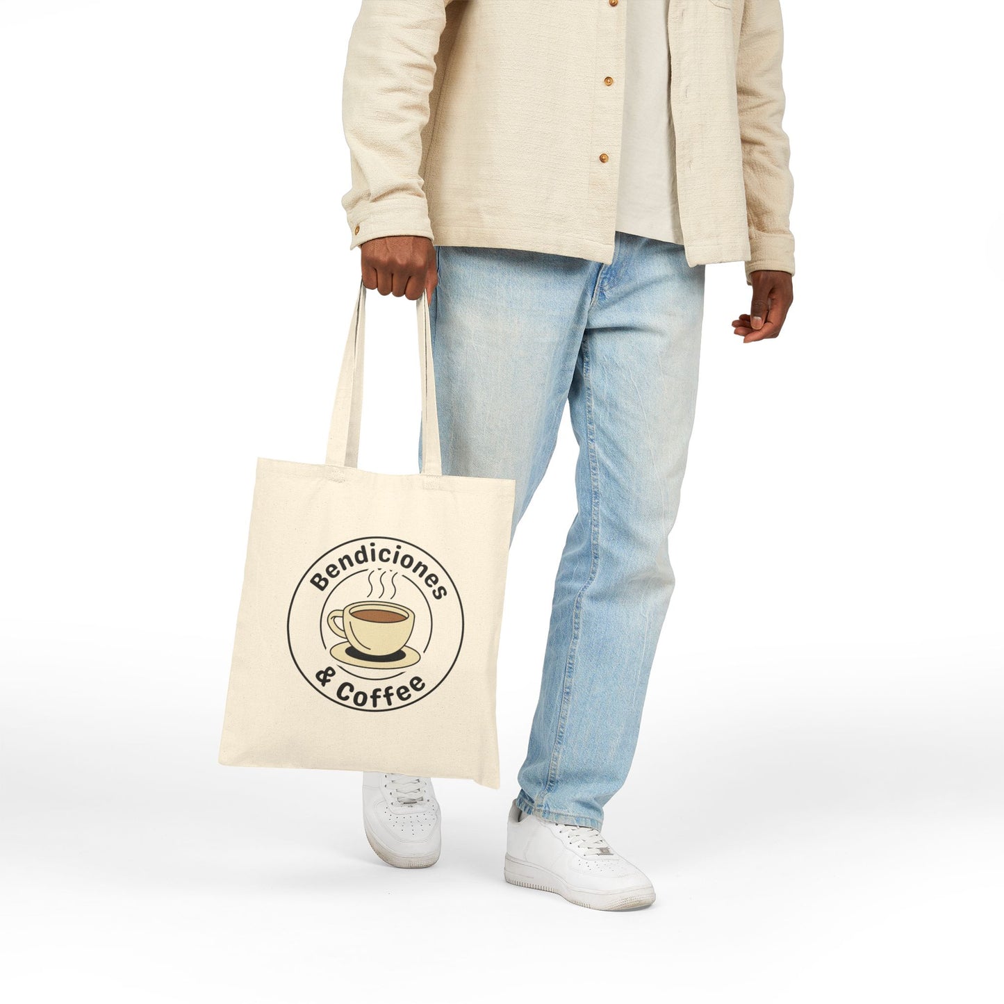 "Bendiciones & Coffee" Funny Bilingual Tote Bag for Coffee Lovers