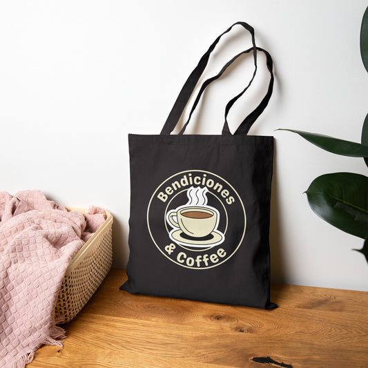 "Bendiciones & Coffee" Funny Bilingual Tote Bag for Coffee Lovers